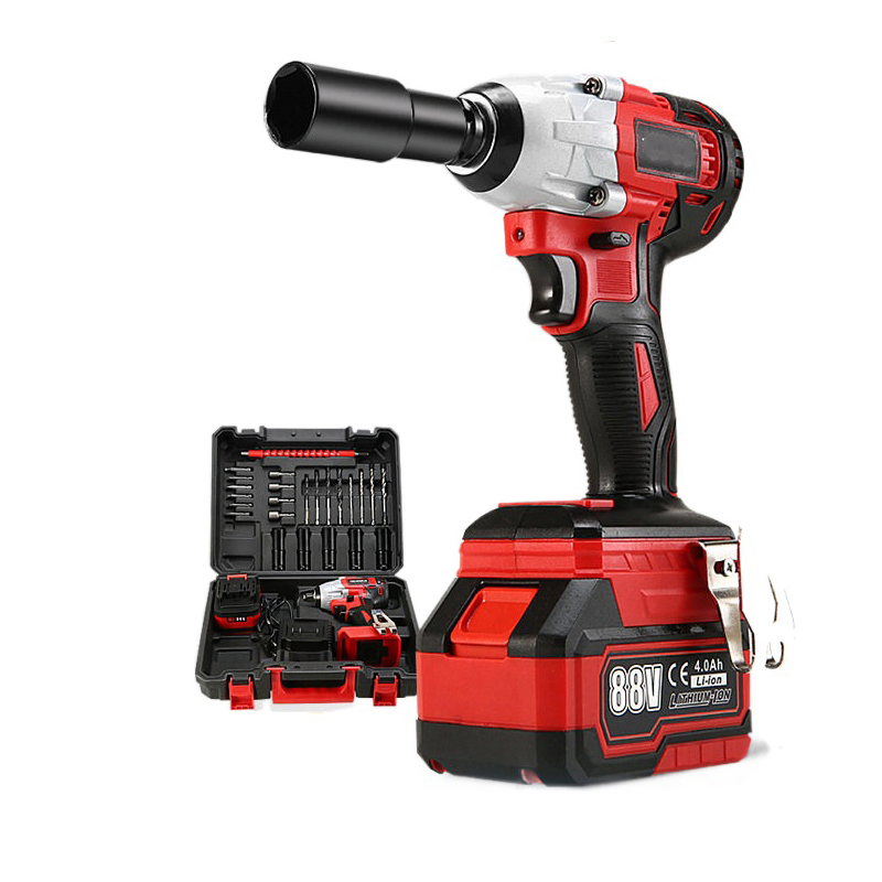 Cordless Impact Wrench 1/2 Inch with LED Light Brushless Motor Wireless Impact Gun 4.0ah Li-ion Battery with Socket Spare Parts