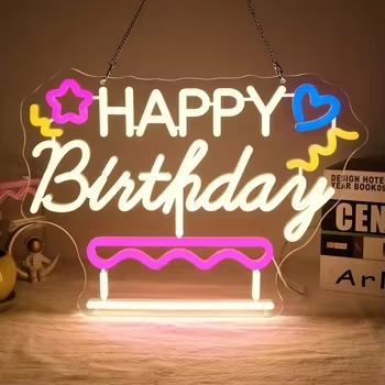 Happy Birthday 3D Letter Customized Logo LED Display Acrylic Wall Hanging Party Room Indoor Bar Decor Custom Neon Sign