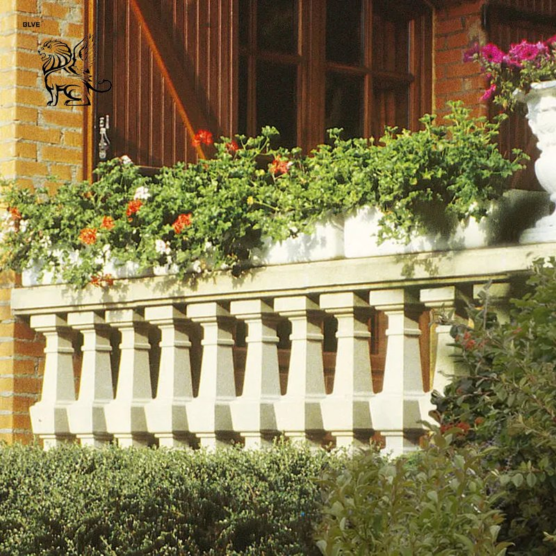 Factory Custom Outdoor French Villa Balcony Railing Design White Marble Roman Balusters Handrail