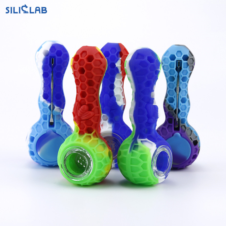 Wholesale Portable Smoking Pipes with a Bee Amazon Smoking Accessories Food Grade Silicone Tobacco Glass Pipes