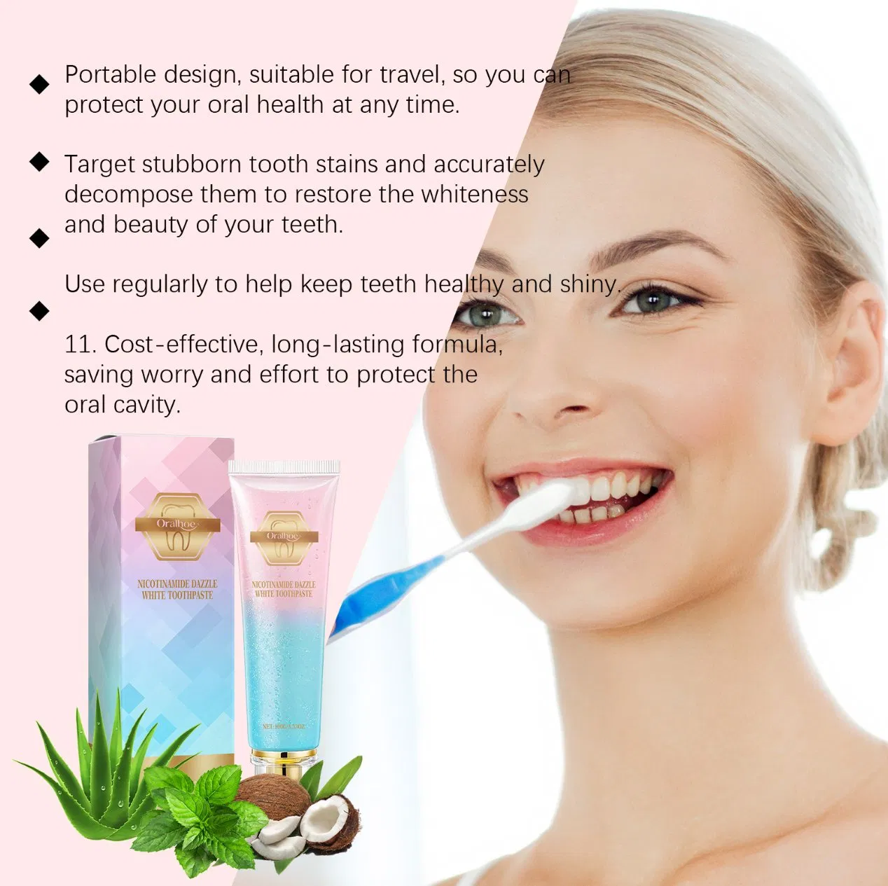 Online Wholesale Retail Niacinamide Toothpaste Fast Whitening Brightening Fresh Breath Removes Plaque Whitening Effect Removing Stains