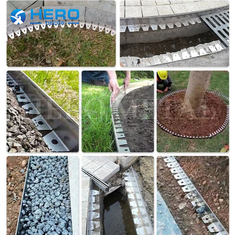 Size Bendable Grass Border Corrosion-Resistant Customized Aluminium Garden Flower Bed Landscape Edging Border Hero Metal Flower Bed No-Dig Edge Strip