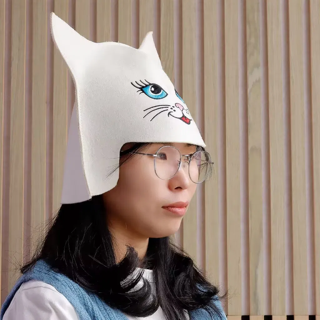 Eco-Friendly Wool Sauna Headwear - Heat-Blocking & Cute Bunny Ear Style