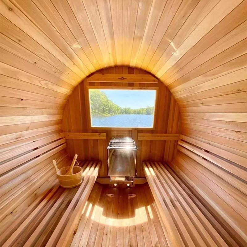 Luxury Panoramic Outdoor Sauna, Barrel Sauna, Steam Sauna with Sauna Stove for Home Garden