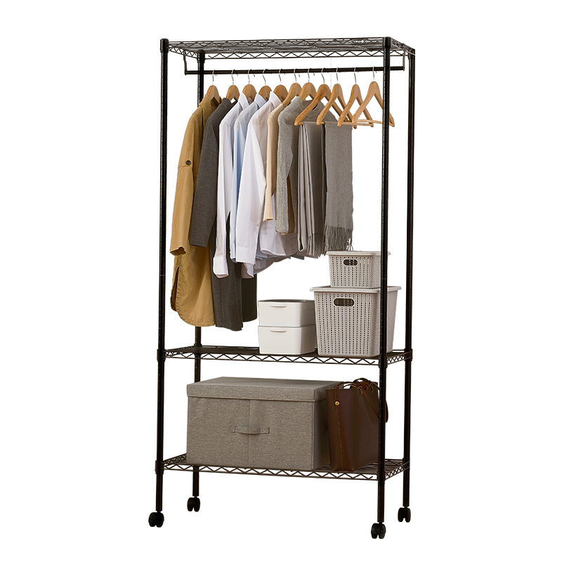 Indoor Metal Clothes Dryer Rack 3 Tiers Garment Shelf with Wheels for Livingroom or Laundry Room