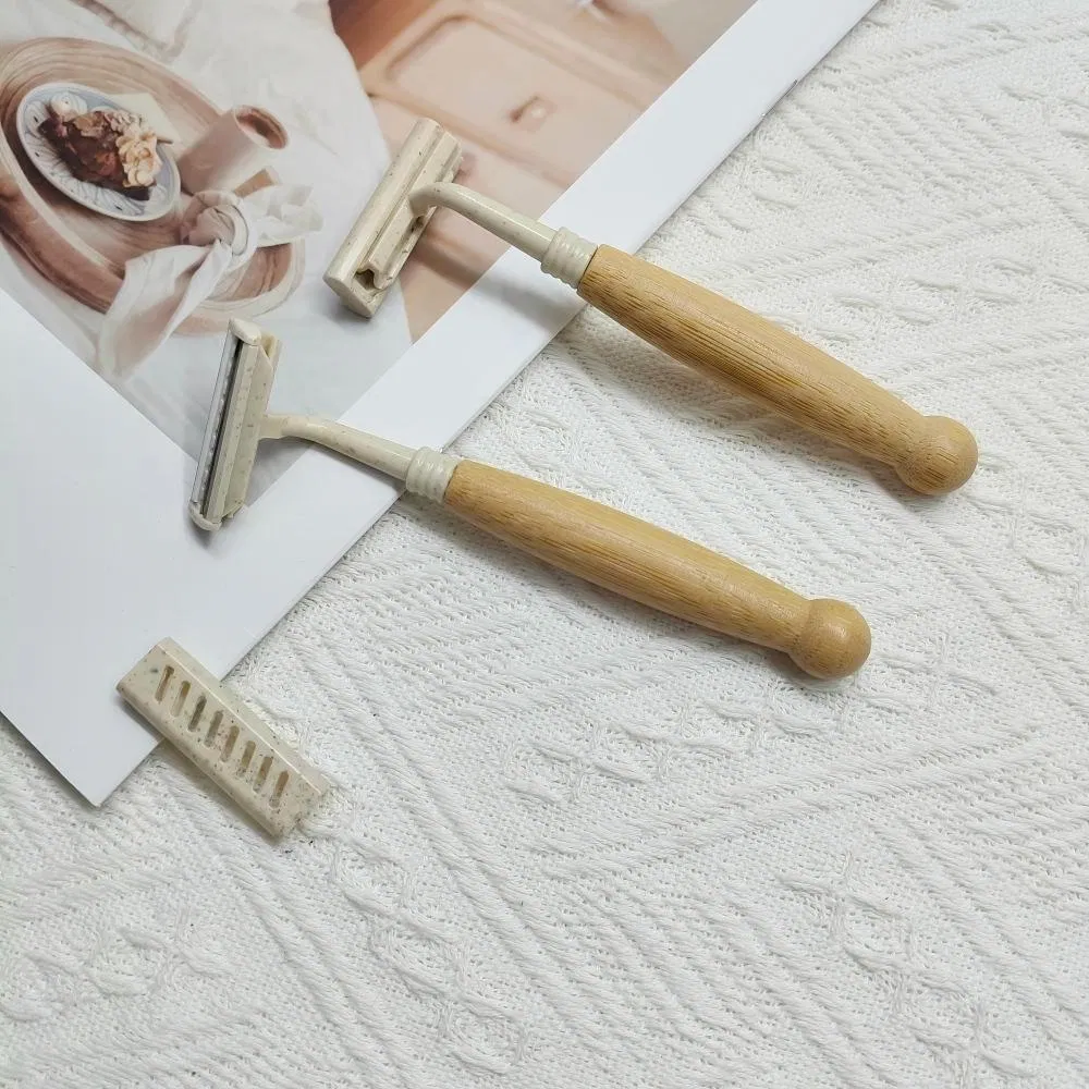 Hotel Supplies Bamboo Handle Straw Safety Shaving Razors Stainless Steel