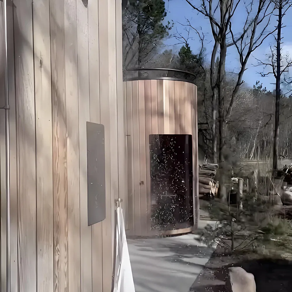 Luxurious Barrel Sauna with Wood Burning Stove for Home Enjoyment