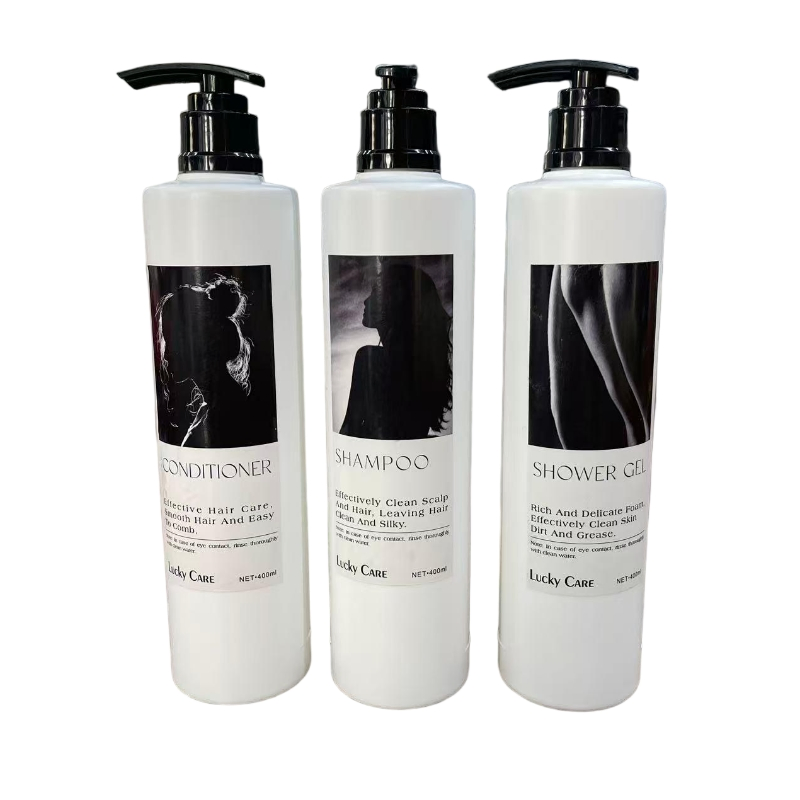 Luxury Hotel Toiletries Set Shampoo Conditioner Shower Gel 400ml Pump Bottle Custom Logo Hotel Amenity Supplies