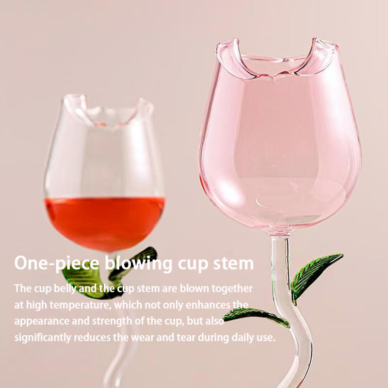 OEM Transparent High Grade Luxury Drinkware Glass Cup Creative Rose Red Wine Glass Drinking Cup