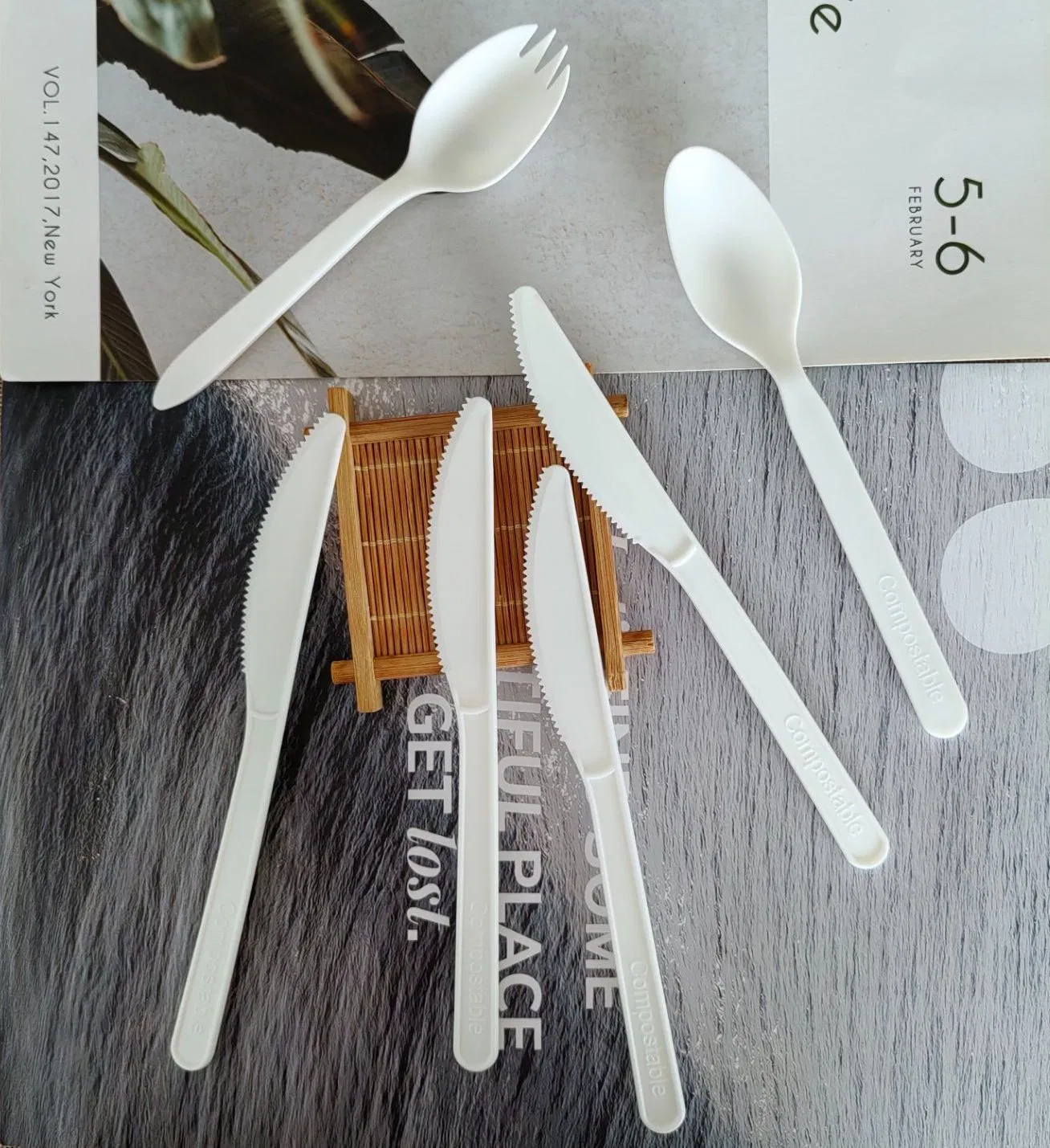 7-Inch 100% Compostable Forks Spoons Knives Biodegradable Cutlery for Outdoor or Party Use