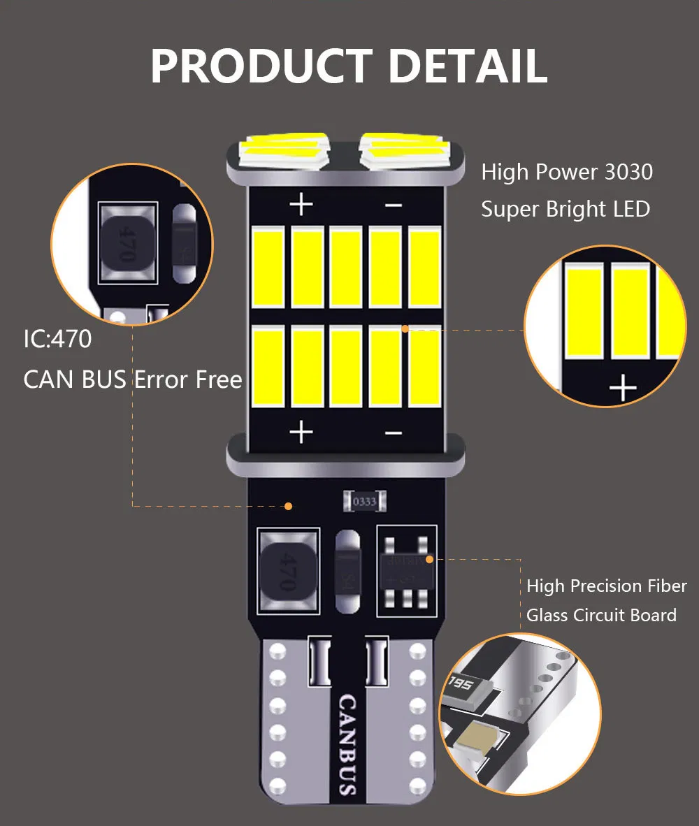 Светодиодная лампа T10 W5W 12V для авто, 26SMD 4014