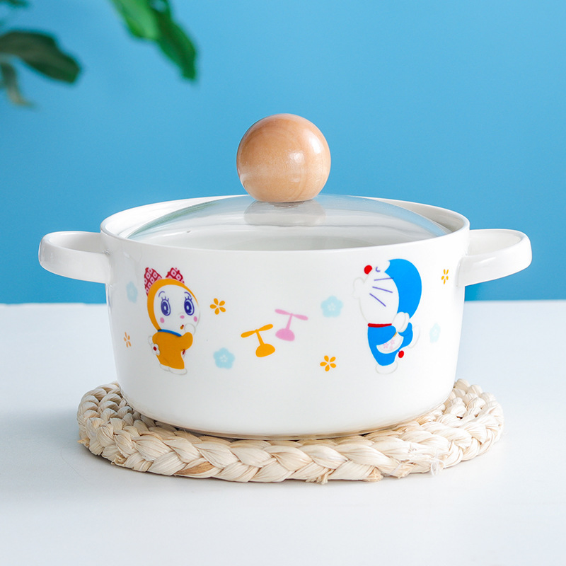 Japanese Style Cute Fruit Pattern Kitchen Gift Porcelain Ceramic Ramen Bowl Set Instant Noodle Bowl with Lid
