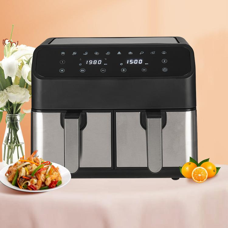 8L Stainless Steel Double Pot Air Fryer Multifunctional Visual Large Capacity Household Electric Fryer