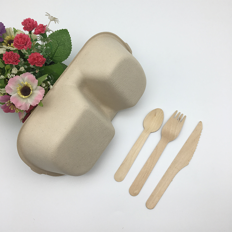 2 Compartment Bagasse Salad Bowl with Spoon and Fork