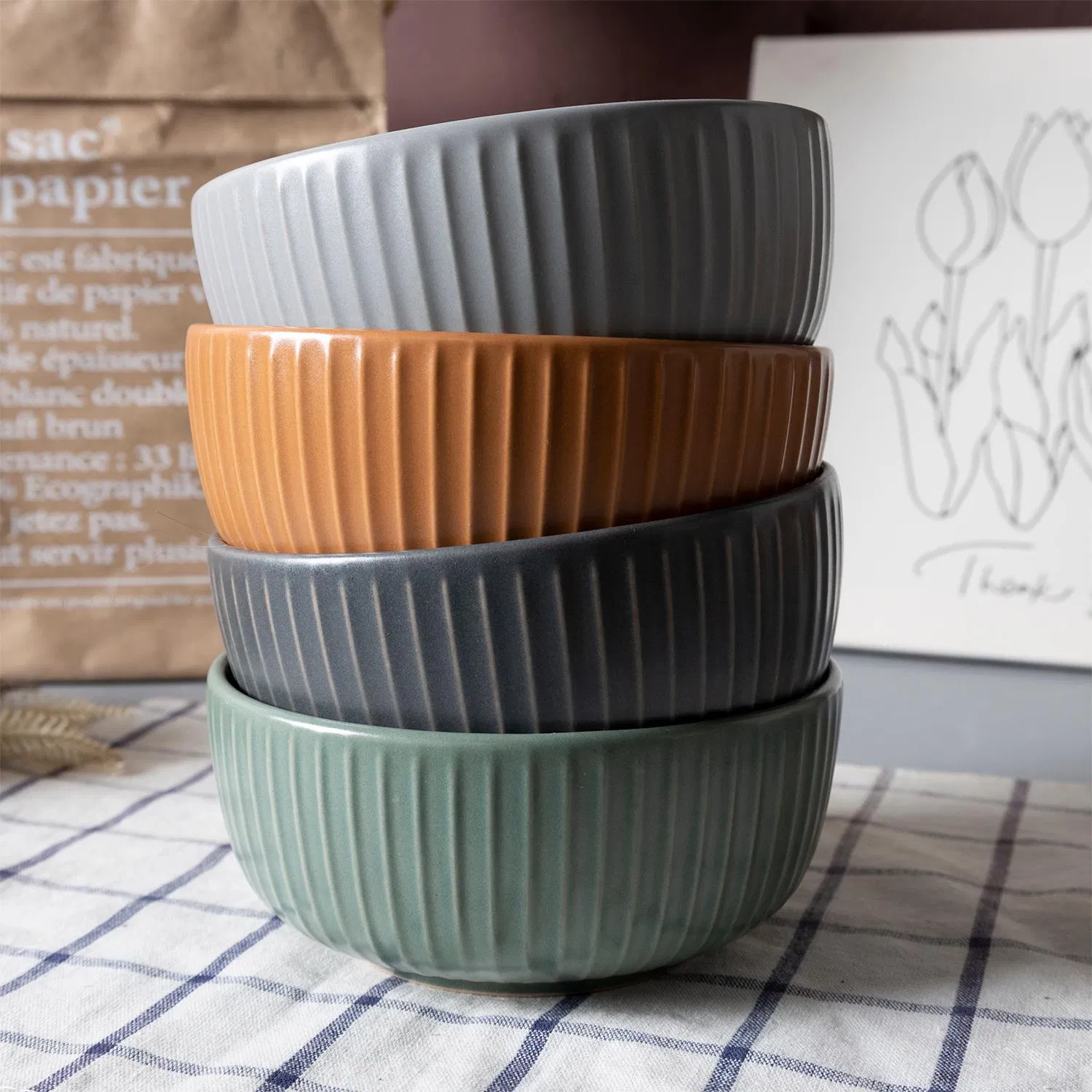 Hot Best Sellers Wholesale Round Ceramic Unicolor Matt Color Glazed Textured Logan Stoneware Dinnerware Set Embossed Ripple Dinner Set