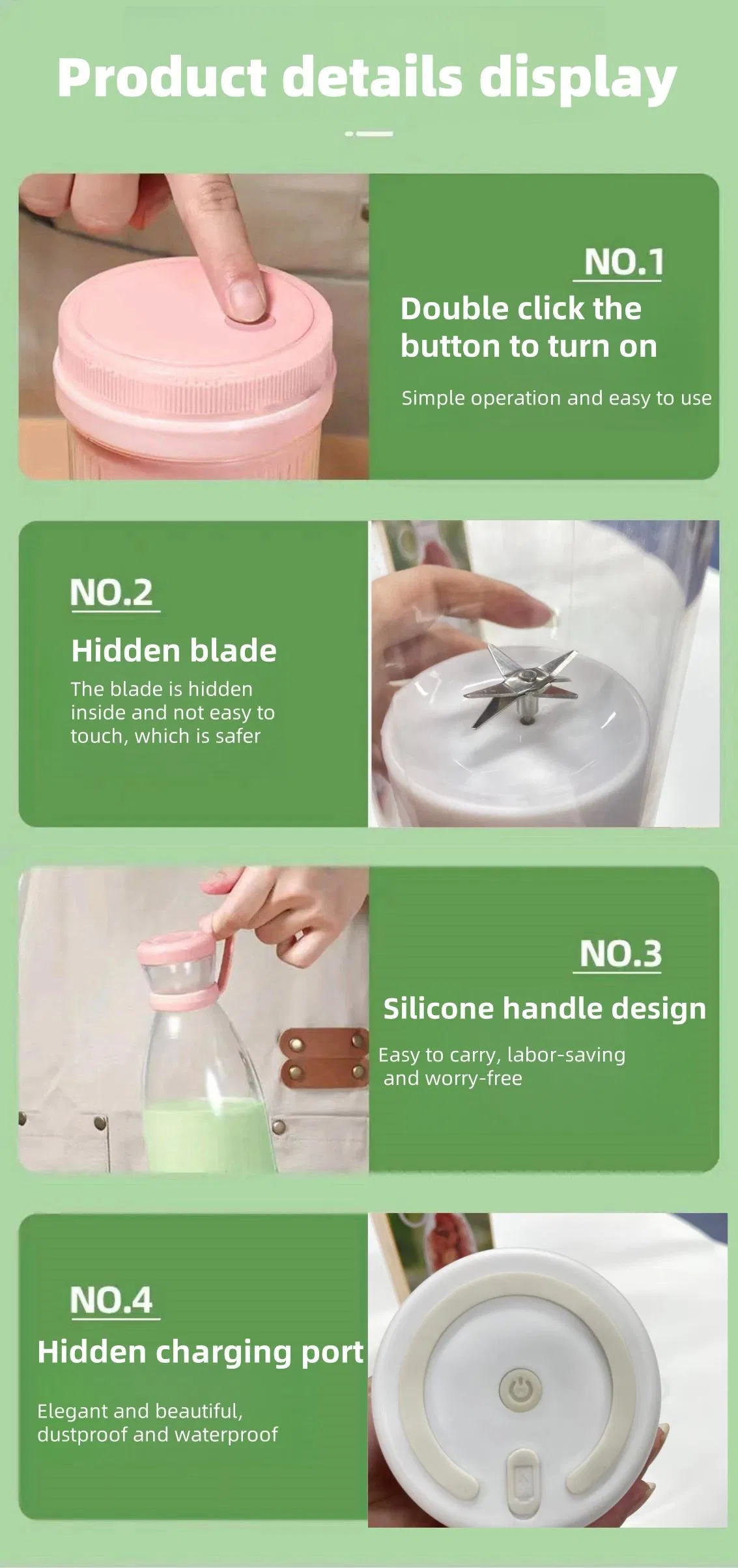 USB Rechargeable Portable Juicer Multifunctional Juice Bottle 42oml 3 in 1 Portable Blenders for Travel/Picnic/Office/Gym