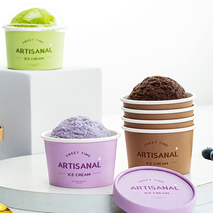 4oz 5oz 6oz 8oz Custom Printed Design Food Grade Ice Cream Packaging Disposable Paper Ice Cream Cup with Lid