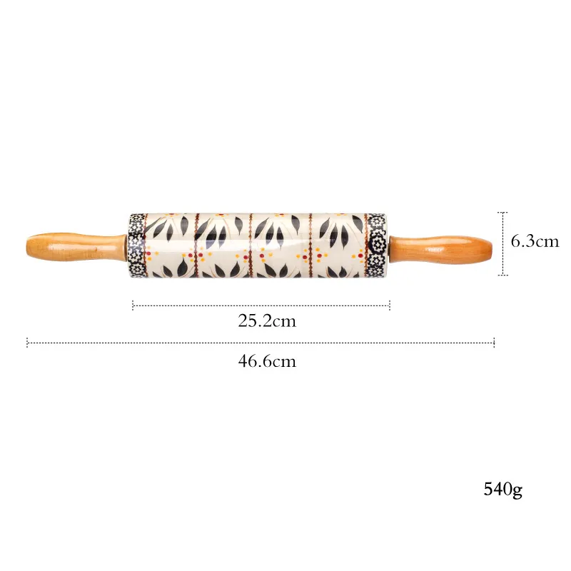 Flower Print Ceramic Baking Tool with Classic Wooden Handle Design