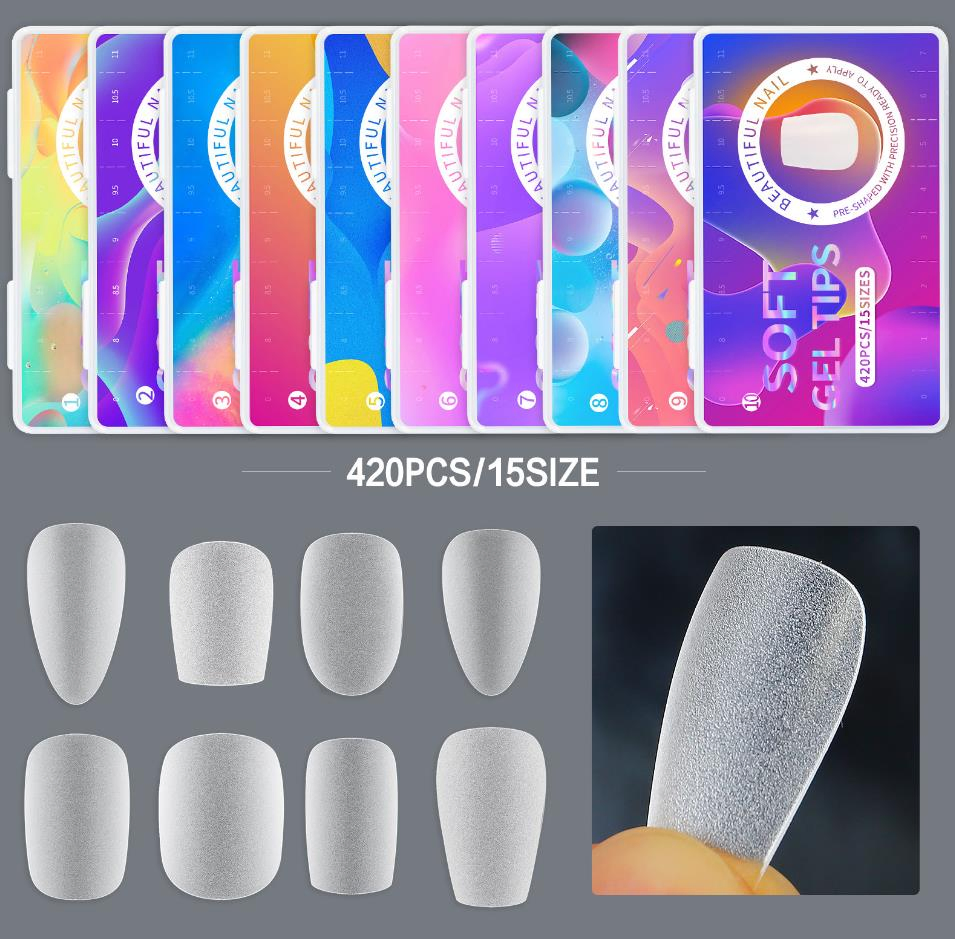 Online Wholesale 420PCS Full Cover Sculpted Nail Tips Xs Short Round Square Almond Nail Extra Short Nail Gel Tips Salon Half Cover Short Curve French Short Nail