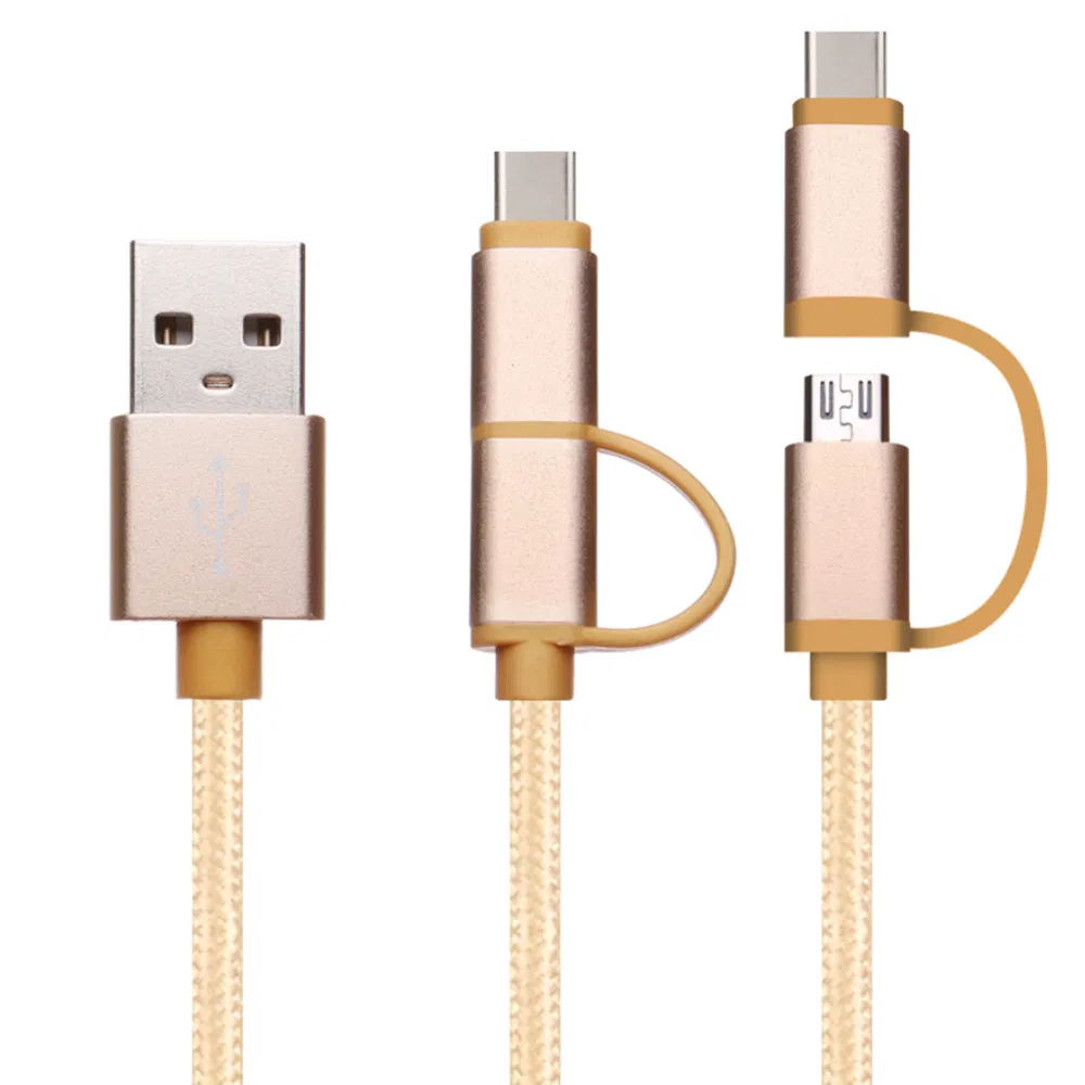 1m/3FT Fast Charger 2 in 1 Braided Type C Lightning 8pin USB Cable for Smart Phone Tablet PC