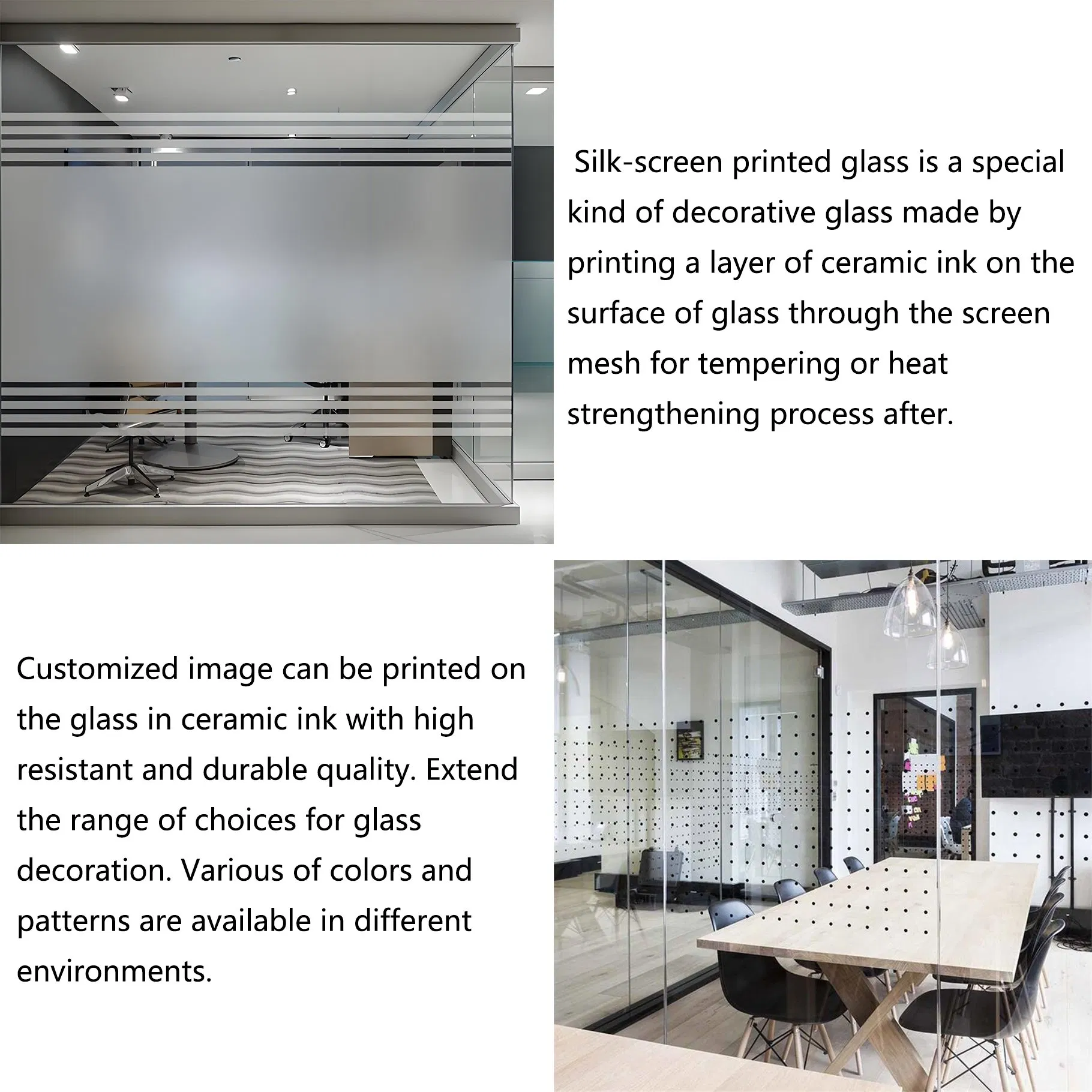High Strength Custom Different Thickness Competitive Price Silk Screen Printed Decorative Glass
