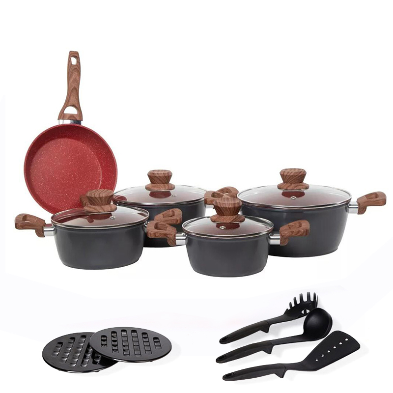 Набор посуды из кованого алюминия 14 предметов с антипригарным покрытием