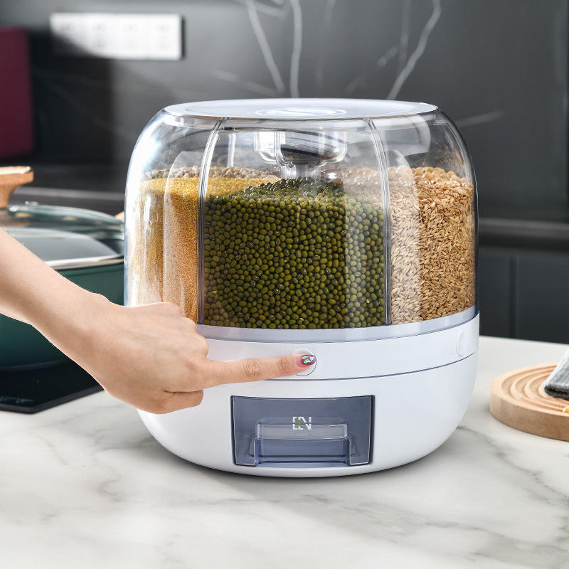 Kitchen Moisture-Proof 6-Grid Rotating Food Dispenser for Grains