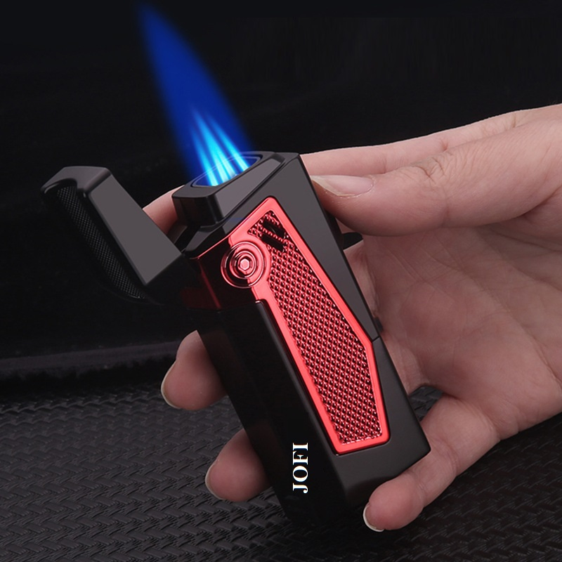 Luxury Two Jet Flames Cigar Torch Lighter with Holder and Cutter Exquisite Metal Gift Box Classic Design