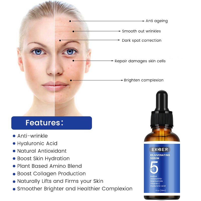 Brighten Complexion Anti-Aging Smooth out Wrinkle Repair Damage Skin Cells Retinol Astaxanthin Niacinamide 5 in 1 Facial Serum