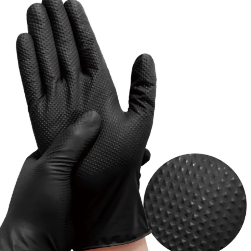 Bulk Nitrile Gloves Black Diamond Texture - Heavy-Duty Rip-Resistant & Disposable