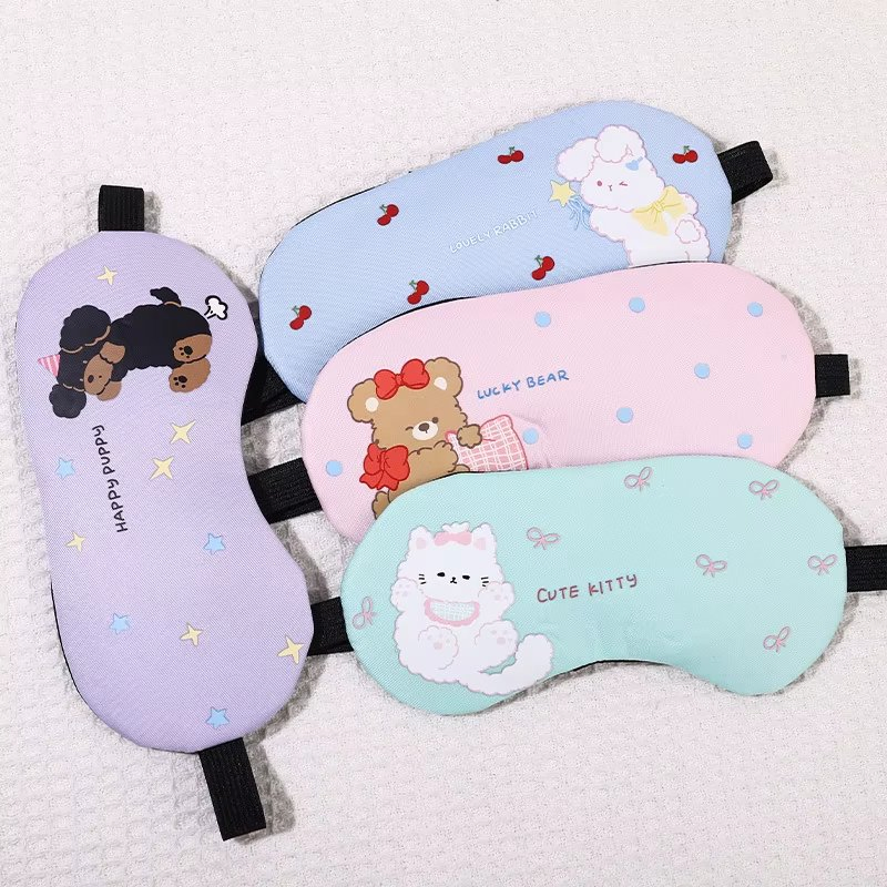 Wholesale Cute Cartoon Pink Blue Comfortable Custom Polyester Travel Cute Smile Print Sleep Eye Mask Eye Shade