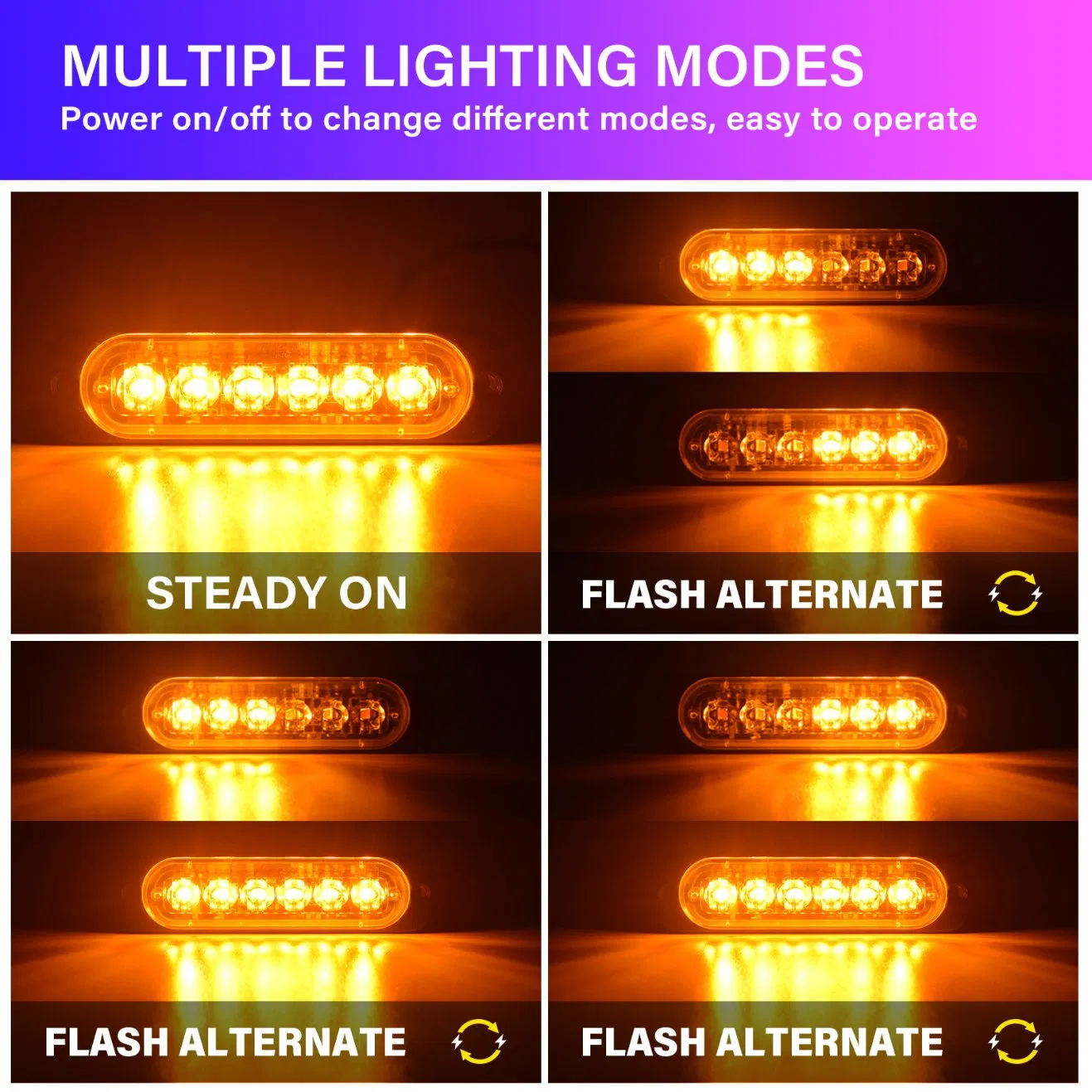 Предупреждающий свет 6LED Amber, 12-24V, IP68