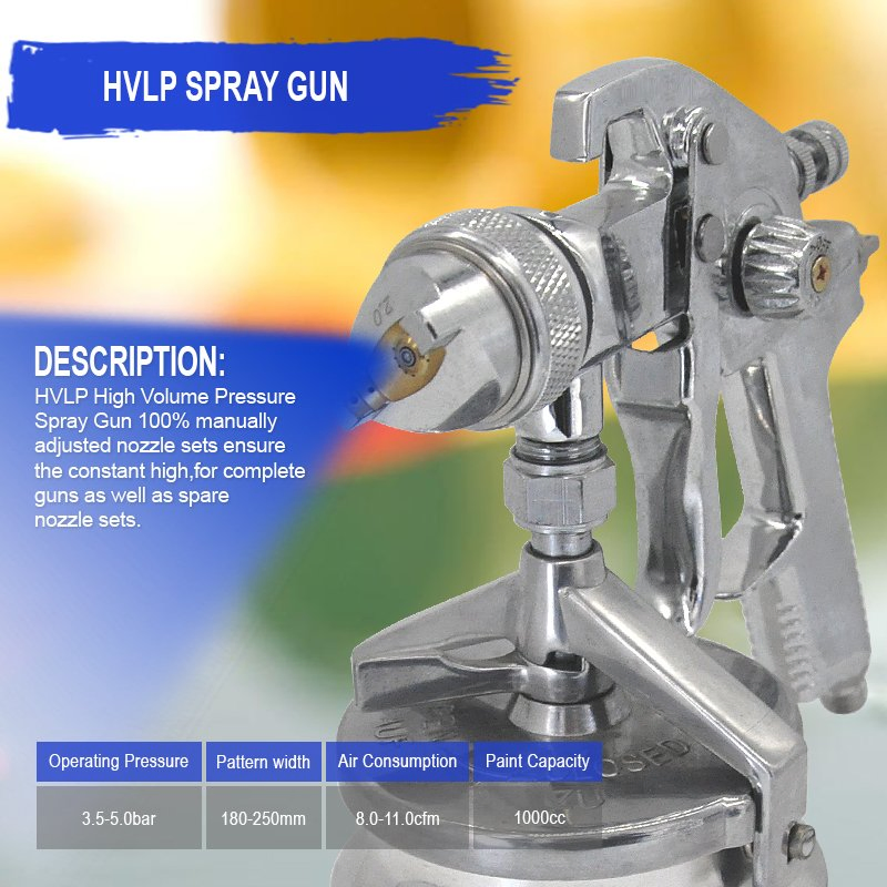HVLP Spray Gun Ab17s 1.2/1.4/1.7/1.8/2.0mm Adjusted Nozzle 1000cc Painting Cup Air Spray Gun