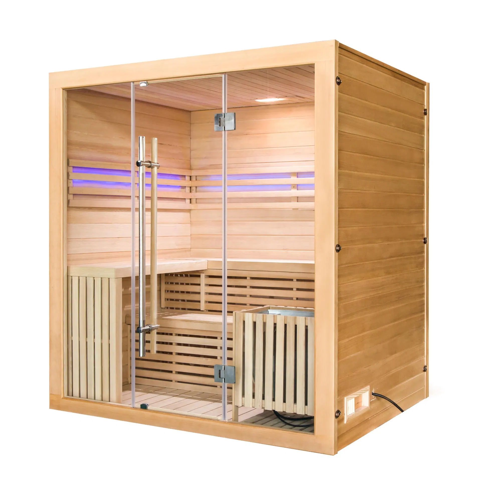 Финская сауна для дома с двухъярусной скамьей