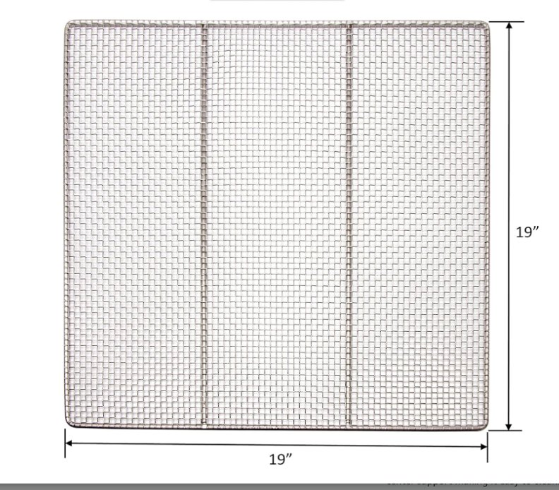 19" X 19" Heavy Duty 19 Gauge 4-Mesh Stainless Steel Woven Mesh Donut Frying Screen, 1/4"D Outer Frame and Support Rods