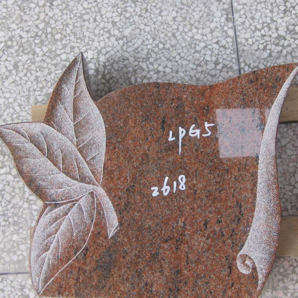 Customized Size Ruby Red Granite Carving Headstone Columnbarium, Slant Beveled Shape Markers Hand Carving, Machine Carving Memorial Monument