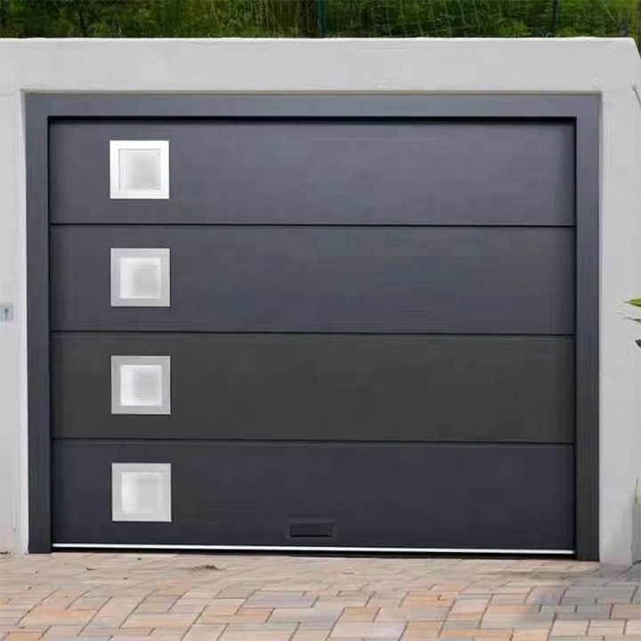 CE Approved Remote Controlled Automatic Sectional Overhead Sandwich Garage Door with Windows and Passing Door