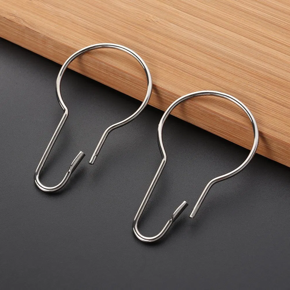 Decorative Stainless Steel Shower Room Curtain Rings Hooks Nickel Metal Bath Bathroom Curtain Hook Hoist Buckle Fittings