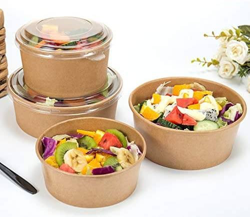 Disposable 1000ml Brown Kraft Paper Salad Food Bowl with Lid
