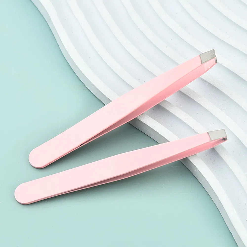 Pink Beauty Makeup Tool Stainless Steel Anti-Static Slanted Body Hair Removal Eyelash Eyebrow Tweezers