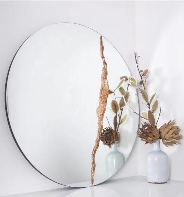 Custom Frameless Round Mirror in Asymmetric Shape for Bathrooms