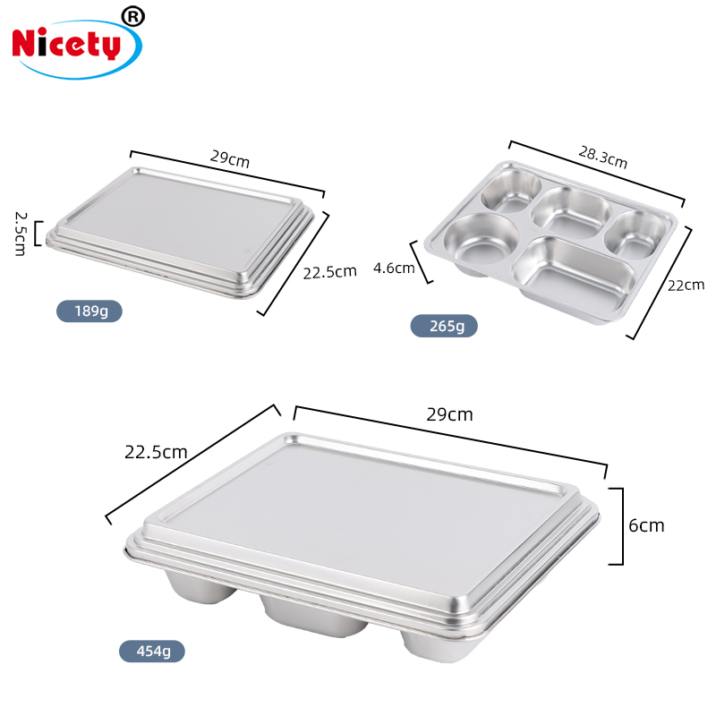 Hot Selling High-Quality Durable 5 Compartment Easy to Clean Stainless Steel 304 Food Tray