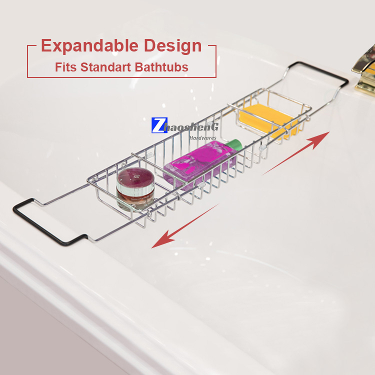 Extendable Bathroom Non-Slip Rack Adjustable Bath Tub Caddy Bathtub Tray with Extending Sides