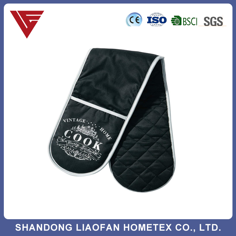Heat Resistance Cotton Black Oven Mitt Double Pockets Oven Mitt Cooking Mitt