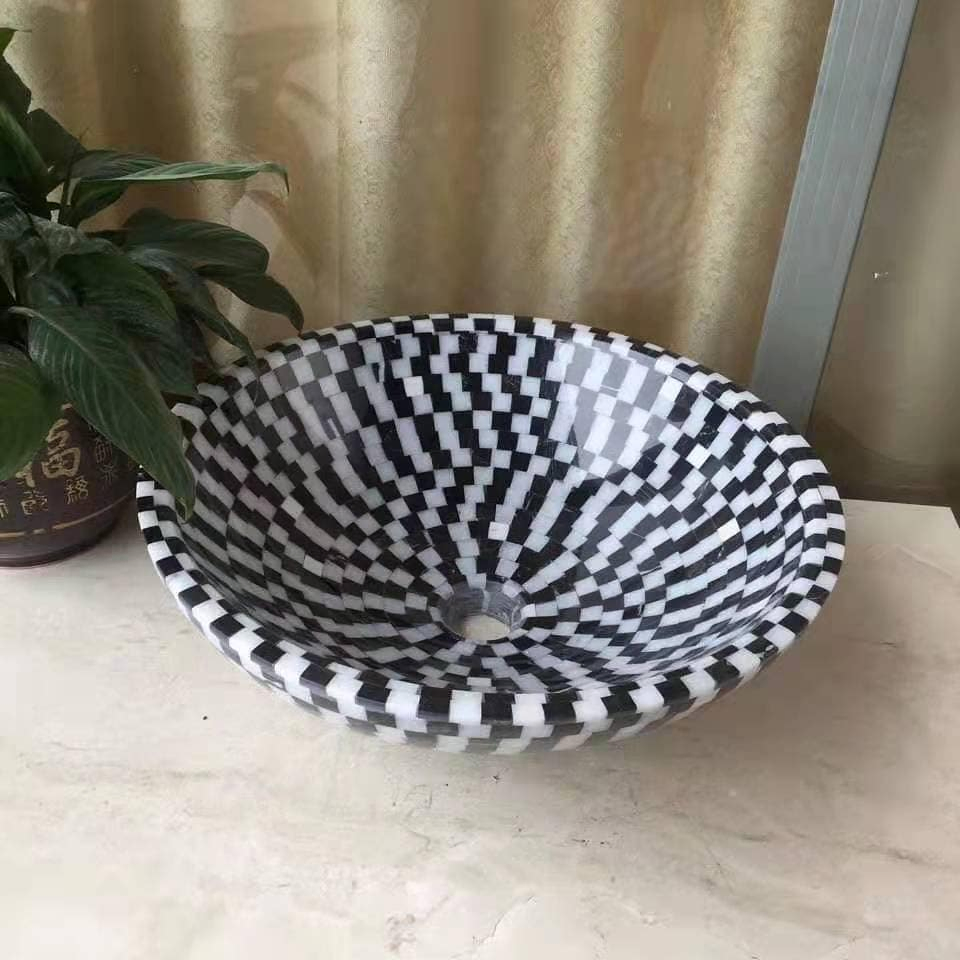 Round Marble Stone Vessel Sinks in Black Forest
