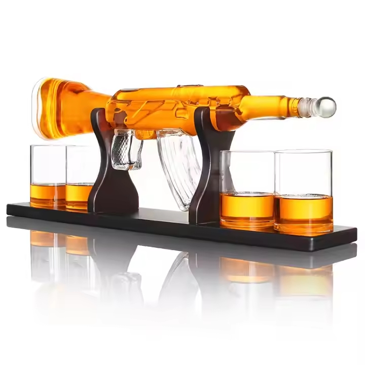 800ml Brandy Vodka Glass Wine Decanter Set Whisky Tequila Clear Ak47 Gun Shaped Liquor Bottle for Sale Men Dad Brother Husband Gift