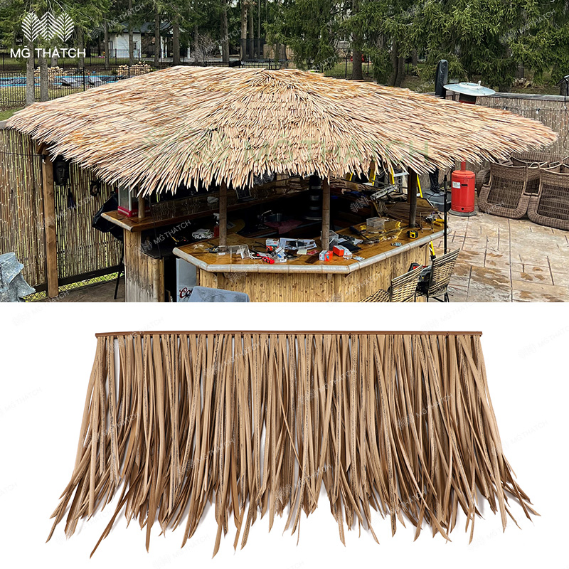 Flame Resistant Synthetic Tiki Thatch Roof Artificial Palm Palapa Thatch Tiles More Than 20 Years Lifespan China Manufacturer