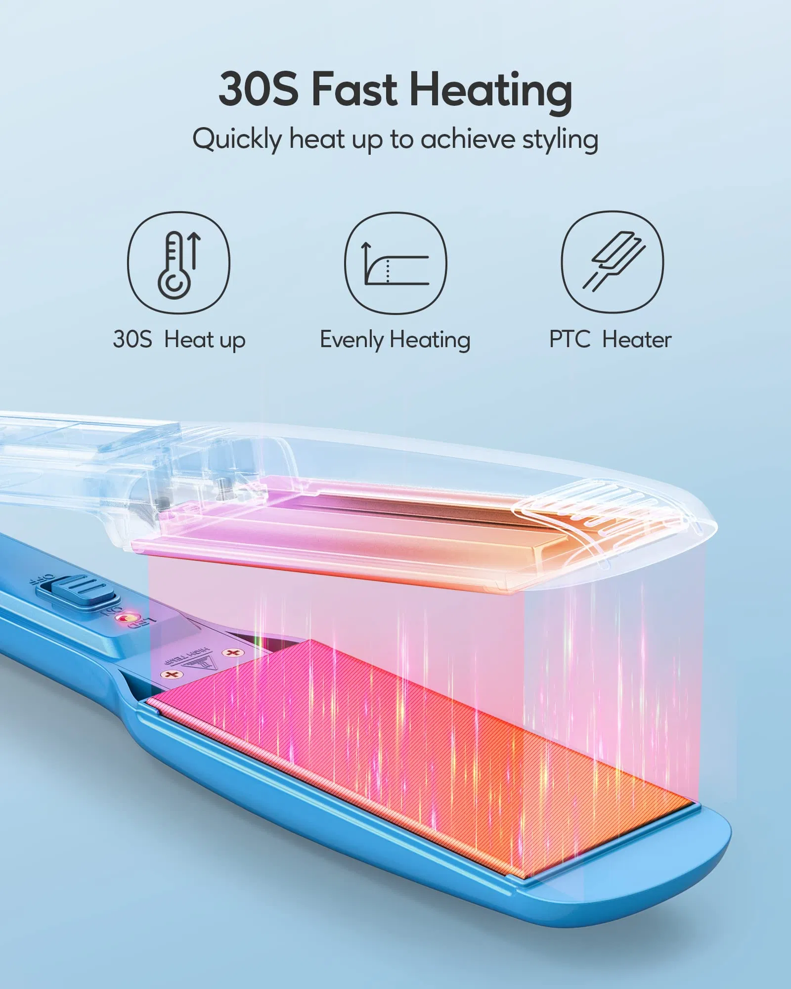 Professional Blue 1.75inch Wide Titanium Flat Iron Adjustable Temperature Hair Straightener