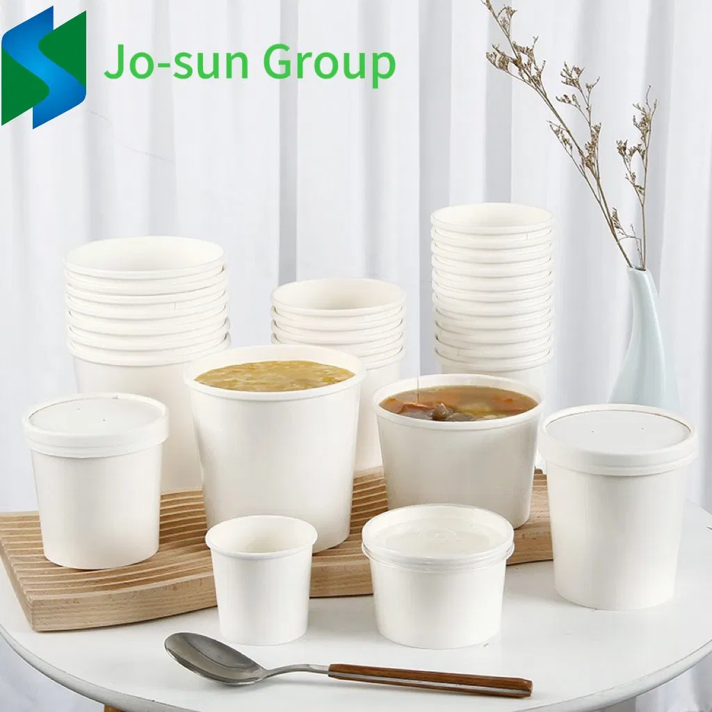 8oz Disposable Hot Soup Container Custom Printed White Paper Soup Bucket with Paper Lid