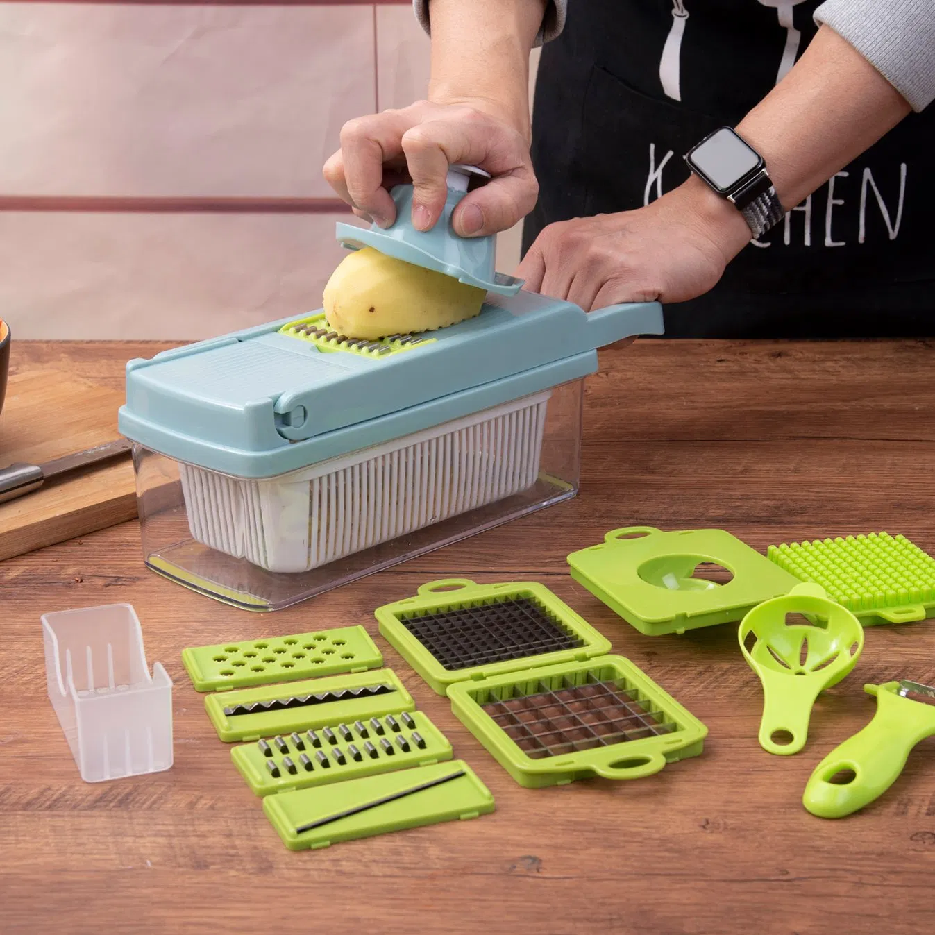 16 в 1 Многофункциональная тёрка-измельчитель для овощей, синий